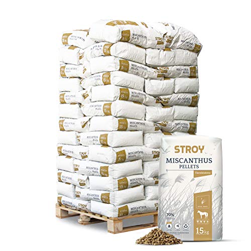 STROY Miscanthuspellets Einstreu Pellets Miscanthus Tier Streu Pellet Für Großtier Kleintier Pferde Stall Box Paddock 15kg x 65 Sack 975kg / 1 Palette Paligo von STROY