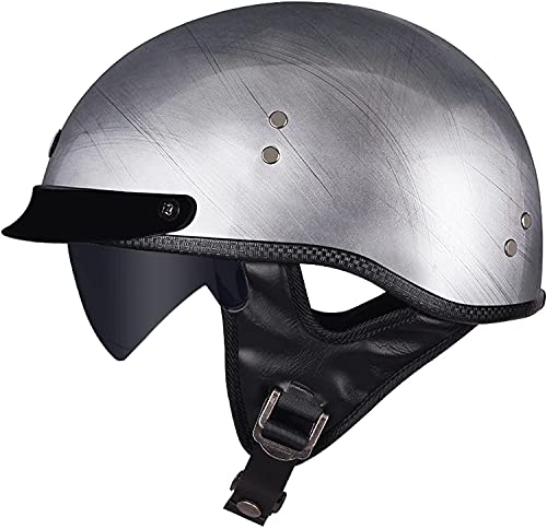 STRTG Motorrad Halbhelme Brain-Cap · Halbschale Jet-Helm Roller-Helm ECE-Zertifizierung Scooter-Helm Mofa-Helm Retro Motorrad Half Helm mit Built-in Visier für Cruiser Chopper Biker D,M=57-58CM von STRTG