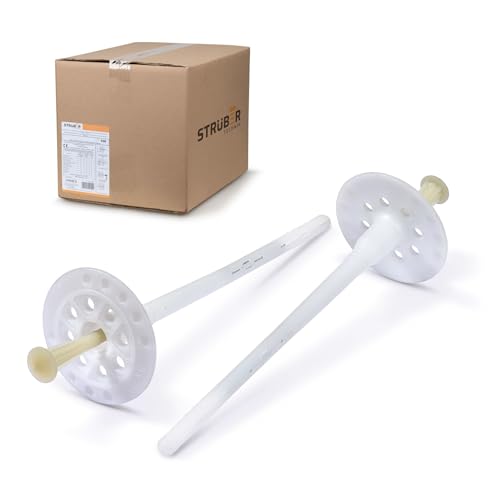 STRÜBER Dämmstoffdübel für WDVS (Ø 8x235mm – 100 Stück) Tellerdübel aus Nylon mit Kunststoffnagel Schlagdübel Thermodübel KTP für Styropor EPS Fassadendämmung Wärmedämmung ETA von STRÜBER