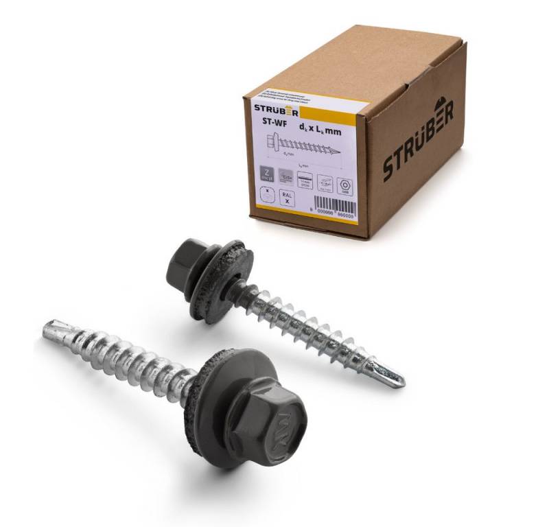 STRÜBER Schrauben- und Dübel-Set Trapezblechschrauben - Selbstbohrende Bohrschrauben mit Dichtscheibe, (250 St) von STRÜBER