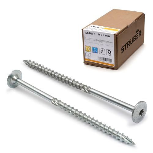STRÜBER Tellerkopfschrauben mit Torx-Antrieb (8,0 x 220 mm / 50 Stk. / TX-40) Holzschrauben für Dachkonstruktionen - verzinkte Konstruktionsschrauben - Sparrenschrauben - BIT incl von STRÜBER