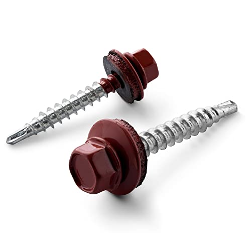 STRÜBER Trapezblechschrauben (4,8 x 55 mm / 250 Stück/RAL 3011 – Braunrot) Selbstbohrende Bohrschrauben - Selbstschneidene Schrauben mit EPDM Unterlegscheiben - Sechskant Metalldachschrauben von STRÜBER