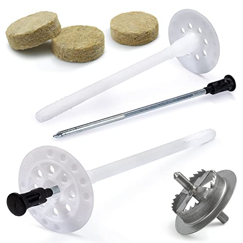 STRÜBER WDVS SET (Ø8x115mm Dämmstoffdübel mit Metalldorn 400St + Mineralwolle Rondelle 400St + Metall Fräser 1St) Satz für Fassadendämmung Wärmedämmung Abdeckkappen Nylon Tellerdübel Stahlnagel ETA von STRÜBER