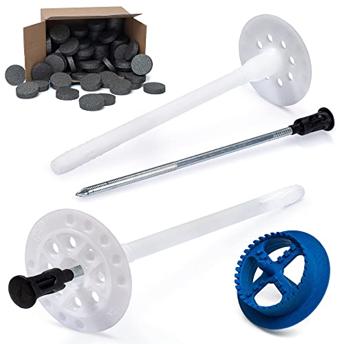 STRÜBER WDVS SET (Ø8x195mm Dämmstoffdübel mit Metalldorn 100St + Grau Styropor Rondelle 100St + Styroporfräser 1St) Satz für Fassadendämmung Wärmedämmung EPS Abdeckkappen Tellerdübel mit Stahlnagel von STRÜBER