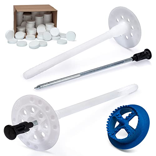 STRÜBER WDVS SET (Ø8x115mm Dämmstoffdübel mit Metalldorn 200St + Weiß Styropor Rondelle 200St + Styroporfräser 1St) Satz für Fassadendämmung Wärmedämmung EPS Abdeckkappen Tellerdübel mit Stahlnagel von STRÜBER