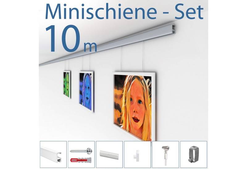 STRÜSSMANN® Bilderleiste Bilderschienen Komplett-Set minirail - 10 Meter - Seile an jeder Stelle einklickbar, (Komplett-Set), Komplett-Set inklusive Montagematerial und Bildabhängungen von STRÜSSMANN®