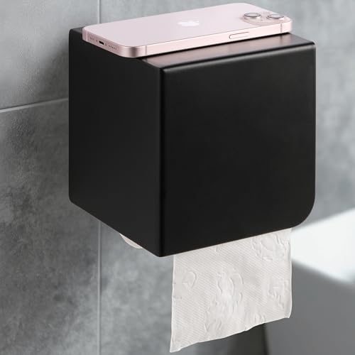 STRUKTA Toilettenpapierhalter schwarz, moderner Klopapierhalter ohne Bohren, hochwertiger Klorollenhalter aus Edelstahl mit Ablage, WC Papier Halterung zum Kleben STRUKTA Toilettenpapierhalter schwarz, moderner Klopapierhalter ohne Bohren, hochwertiger Klorollenhalter aus Edelstahl mit Ablage, WC Papier Halterung zum Kleben von STRUKTA