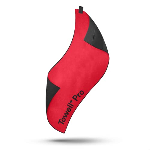 STRYVE TOWELL+Pro Sporthandtuch (105 x 42,5cm) Fitness Handtuch mit Magnet, Tasche + Rutschschutz, Badetuch, Yoga & Fitnessstudio Handtuch (Towell Pro, Neon Red) von STRYVE