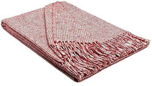 STTS International Decke sehr weiches Plaid Wohndecke Kuscheldecke Tagesdecke Palmera 140 x 200 cm (Weiß-Rot (R)) von STTS International