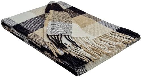 STTS International Decke sehr weiches Plaid Wohndecke Kuscheldecke Tagesdecke in versch. Farben Palmera (Braun-Beige-Weiß (K)) von STTS International