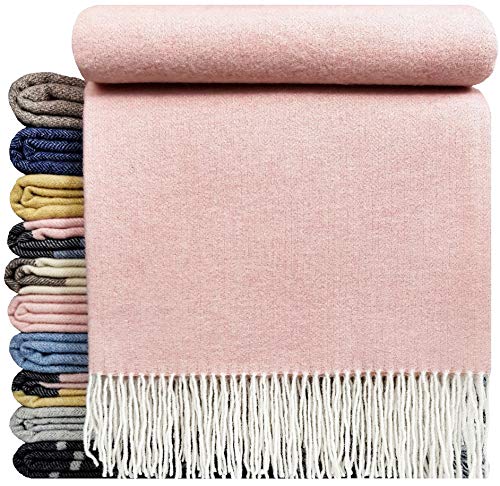 STTS International Kaschmir Decke Merinowolldecke Wohndecke 100% Merinowolle - Kaschmir - Mix 140 x 200 cm sehr weiches Plaid Kuscheldecke Faro (Rosa) von STTS International