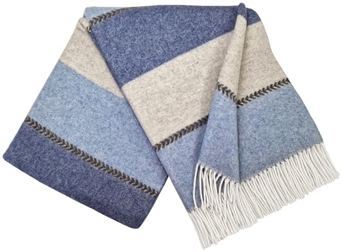STTS International Kaschmir Decke Wolldecke Wohndecke 100% Merinowolle - Kaschmir - Mix 140 x 200 cm sehr weiches Plaid Kuscheldecke Faro (Blau-Hellblau-Grau (K)) von STTS International