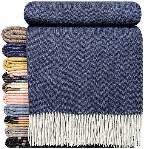 STTS International Kaschmir Decke Wolldecke Wohndecke 100% Merinowolle - Kaschmir - Mix 140 x 200 cm sehr weiches Plaid Kuscheldecke Faro (Dunkelblau) von STTS International