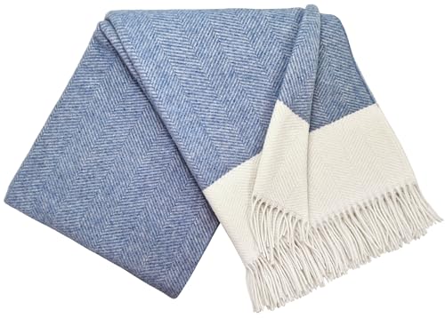 STTS International Kaschmir Decke Wolldecke Wohndecke 100% Merinowolle - Kaschmir - Mix 140 x 200 cm sehr weiches Plaid Kuscheldecke Faro (Hellblau-Weiß (M)) von STTS International