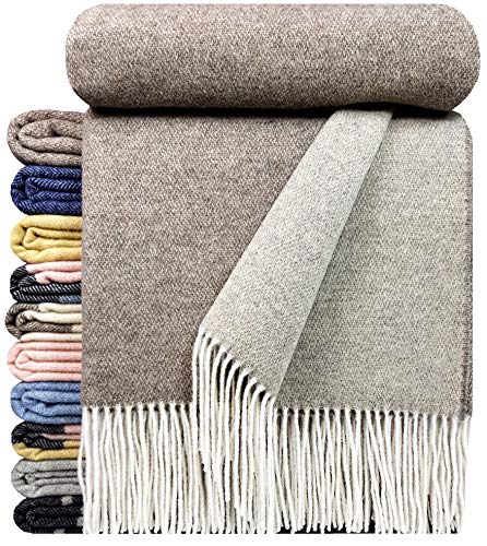 STTS International Kaschmir Decke Wolldecke Wohndecke 100% Merinowolle - Kaschmir - Mix sehr weiches Plaid Kuscheldecke Faro Braun-Beige (Double Face) von STTS International