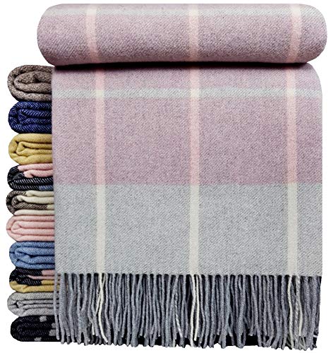 STTS International Kaschmir Decke Wolldecke Wohndecke 100% Wolle - Kaschmir - Mix 140 x 200 cm sehr weiches Plaid Kuscheldecke Faro (Rosa-grau (Karo)) von STTS International