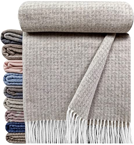 STTS International Kaschmir Decke Wolldecke Wohndecke Merinowolle - Kaschmir - Mix 140 x 200 cm sehr weiches Plaid Kuscheldecke Faro (Beige-Grau (D)) von STTS International