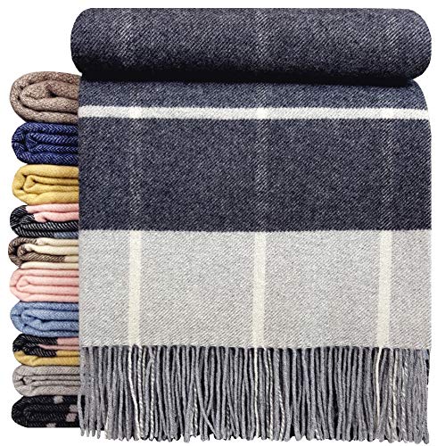 STTS International Kaschmir Decke Wolldecke Wohndecke Merinowolle - Kaschmir - Mix 140 x 200 cm sehr weiches Plaid Kuscheldecke Faro (Grau (Karo)) von STTS International