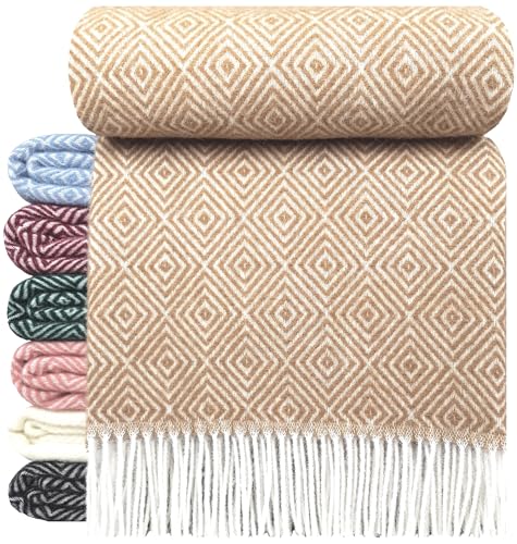 STTS International Wolldecke 100% Schurwolle Wohndecke 140 x 200 cm Tagesdecke Schurwolldecke Woll-Plaid Tirol in vielen Farben erhältlich (Beige (D-V)) von STTS International