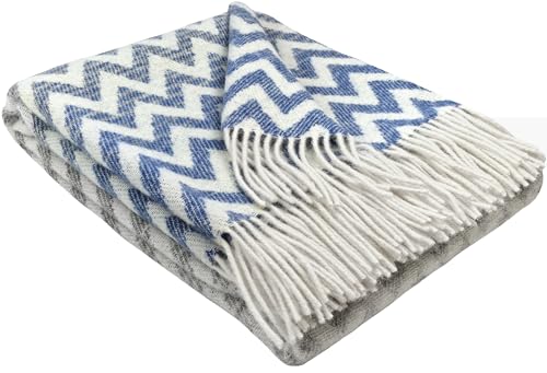 STTS International Wolldecke 100% Schurwolle Wohndecke 140 x 200 cm Tagesdecke Schurwolldecke Woll-Plaid Tirol in vielen Farben erhältlich (Blau-Hellblau) von STTS International