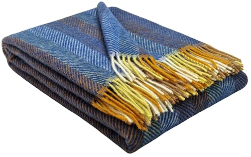 STTS International Wolldecke 100% Schurwolle Wohndecke 140 x 200 cm Tagesdecke Schurwolldecke Woll-Plaid Tirol in vielen Farben erhältlich (Blau-Mehrfarbig (D-M)) von STTS International