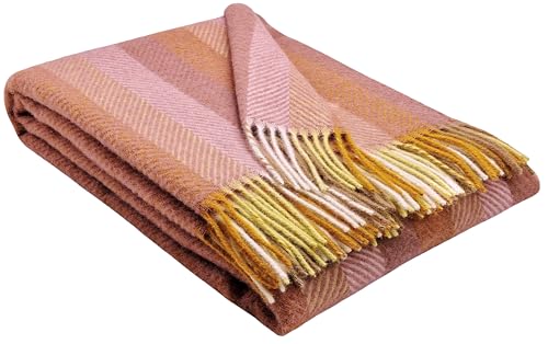 STTS International Wolldecke 100% Schurwolle Wohndecke 140 x 200 cm Tagesdecke Schurwolldecke Woll-Plaid Tirol in vielen Farben erhältlich (Rosa-Mehrfarbig (D-M)) von STTS International