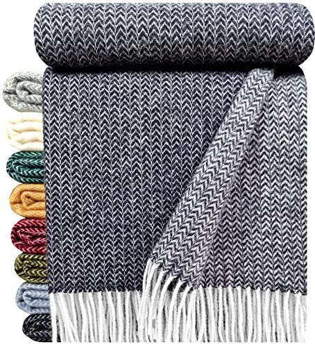 STTS International Wolldecke 100% Schurwolle Wohndecke in versch. Farben 140 x 200 cm Tagesdecke Schurwolldecke Woll-Plaid Tirol (Anthrazit-K (K), 140 x 200 cm) von STTS International