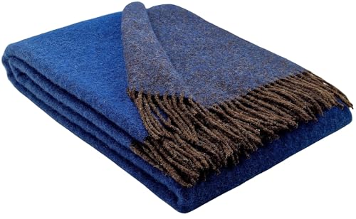 STTS International Wolldecke 100% Schurwolle Wohndecke in versch. Farben 140 x 200 cm Tagesdecke Schurwolldecke Woll-Plaid Tirol (Braun-Blau (Double face), 140 x 200 cm) von STTS International
