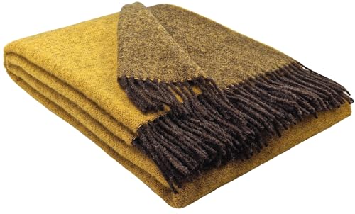 STTS International Wolldecke 100% Schurwolle Wohndecke in versch. Farben 140 x 200 cm Tagesdecke Schurwolldecke Woll-Plaid Tirol (Braun-Gelb (Double face), 140 x 200 cm) von STTS International