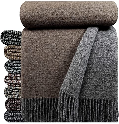 STTS International Wolldecke 100% Schurwolle Wohndecke in versch. Farben 140 x 200 cm Tagesdecke Schurwolldecke Woll-Plaid Tirol (Grau-Braun (Double face), 140 x 200 cm) von STTS International