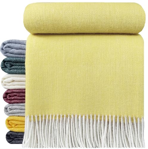 STTS International Wolldecke 100% Schurwolle Wohndecke in versch. Farben 140 x 200 cm Tagesdecke Schurwolldecke Woll-Plaid Tirol (Gelb (PG), 140 x 200 cm) von STTS International