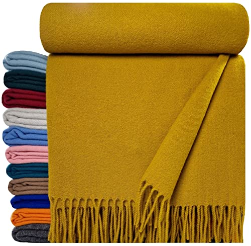 STTS International Wolldecke 100% Schurwolle Wohndecke in versch. Farben 140 x 200 cm Tagesdecke Schurwolldecke Woll-Plaid Tirol (Senf (einfarbig), 140 x 200 cm) von STTS International
