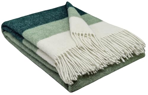 STTS International Wolldecke 100% Schurwolle Wohndecke in versch. Farben Tagesdecke Schurwolldecke Plaid 140 x 200 cm Tirol (Hellolive-Grün-Weiß (Streifen)) von STTS International