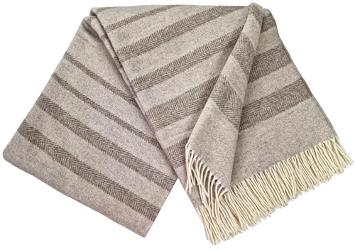 STTS International Wolldecke Wohndecke Merinowolle- Kaschmir -Mix 140 x 200 cm sehr weiches Plaid Kuscheldecke Faro Hellbraun-Braun-Beige (Everie) von STTS International