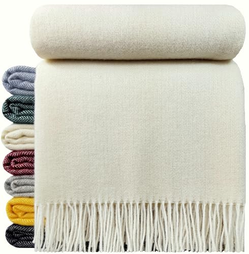 STTS International Wolldecke Wohndecke Tagesdecke Schurwolldecke 100% Schurwolle Woll-Plaid 140 x 200 cm Tirol Creme-Weiß/Elfenbein von STTS International