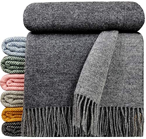 STTS International Wolldecke 100% Schurwolle Wohndecke in versch. Farben 140 x 200 cm Tagesdecke Schurwolldecke Woll-Plaid Tirol (Grau-Dunkelgrau (Double face), 140 x 200 cm) von STTS International