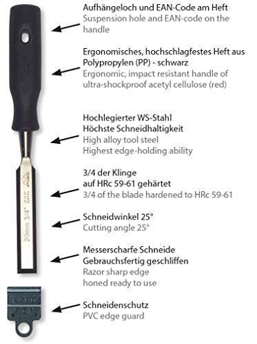 STUBAI Stechbeitel mit schwarzem Plastikgriff & extra langer Klinge, Ø 10 mm, Stemmeisen zur präzisen Bearbeitung von Holz hochwertiges Werkzeug für Schreiner Tischler Heimwerker von STUBAI