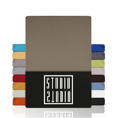 STUDIO Basic Spannbettlaken 100x200 cm Doppelpack – Jersey-Spannbetttuch aus 100 % gekämmter Baumwolle – Taupe – Öko-Tex Zertifiziert, bügelfrei & elastisch – für Matratzen 15–25 cm von STUDIO