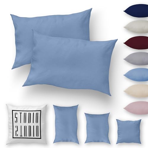 STUDIO Basic Kissenbezug 2er Pack 40x60, 100% gekämmte Baumwolle, Markenqualität, Schlafzimmer Kissenhülle 40x60cm, Doppelpack - Mittelblau von STUDIO