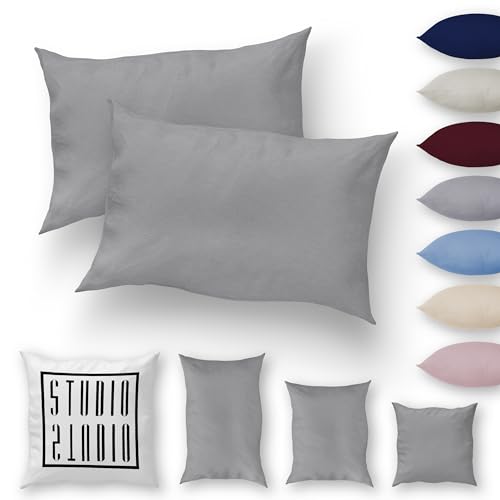 STUDIO Basic Kissenbezug 2er Pack 40x60, 100% gekämmte Baumwolle, Markenqualität, Schlafzimmer Kissenhülle 40x60cm, Doppelpack - Silber von STUDIO