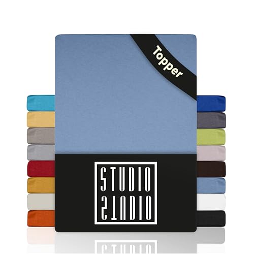 STUDIO Basic Topper Spannbettlaken 160x200cm – Jersey-Spannbetttuch aus 100 % gekämmter Baumwolle – Mittelblau – bügelfrei, elastisch & Oeko-TEX Zertifiziert – für Topper 4–14 cm von STUDIO