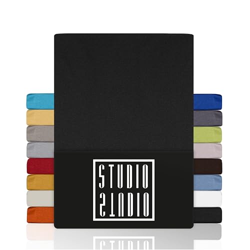 STUDIO Basic Spannbettlaken 100x200 cm Doppelpack – Jersey-Spannbetttuch aus 100 % gekämmter Baumwolle – Anthrazit – Öko-Tex Zertifiziert, bügelfrei & elastisch – für Matratzen 15–25 cm von STUDIO
