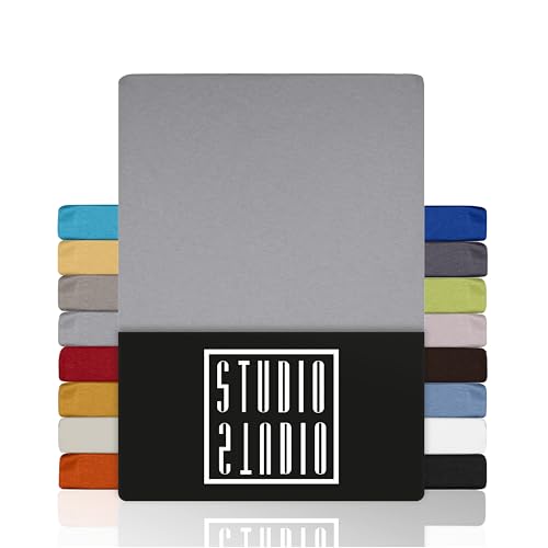 STUDIO Basic Spannbettlaken 100x200 cm Doppelpack – Jersey-Spannbetttuch aus 100 % gekämmter Baumwolle – Silber – Öko-Tex Zertifiziert, bügelfrei & elastisch – für Matratzen 15–25 cm von STUDIO