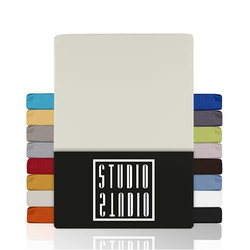 STUDIO Basic Spannbettlaken 90x200 cm Doppelpack – Jersey-Spannbetttuch aus 100 % gekämmter Baumwolle – Schnee – Öko-Tex Zertifiziert, bügelfrei & elastisch – für Matratzen 15–25 cm von STUDIO