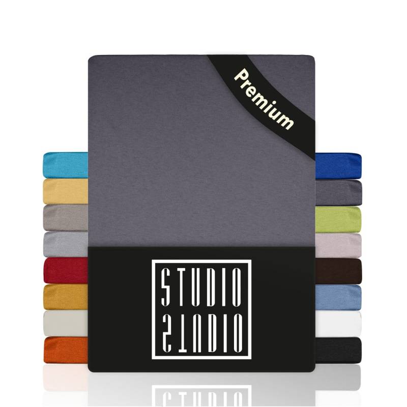 STUDIO Spannbettlaken Premium, 170 g/m², viele Größen, OEKO-TEX 100, Jersey Baumwolle, Gummizug: rundum, (1 Stück), 90x200-100x200 cm Bettlaken Spannbetttuch bis 25 cm Höhe - grau von STUDIO