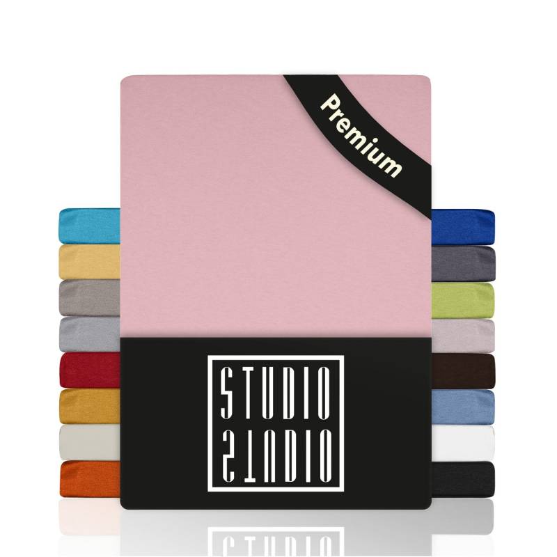 STUDIO Spannbettlaken Premium, 170 g/m², viele Größen, OEKO-TEX 100, Jersey Baumwolle, Gummizug: rundum, (1 Stück), 90x200-100x200 cm Bettlaken Spannbetttuch bis 25 cm Höhe - puder von STUDIO