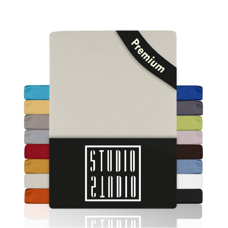 STUDIO Spannbettlaken Premium, 170 g/m², viele Größen, OEKO-TEX 100, Jersey Baumwolle, Gummizug: rundum, (1 Stück), 90x200-100x200 cm Bettlaken Spannbetttuch bis 25 cm Höhe - schnee von STUDIO