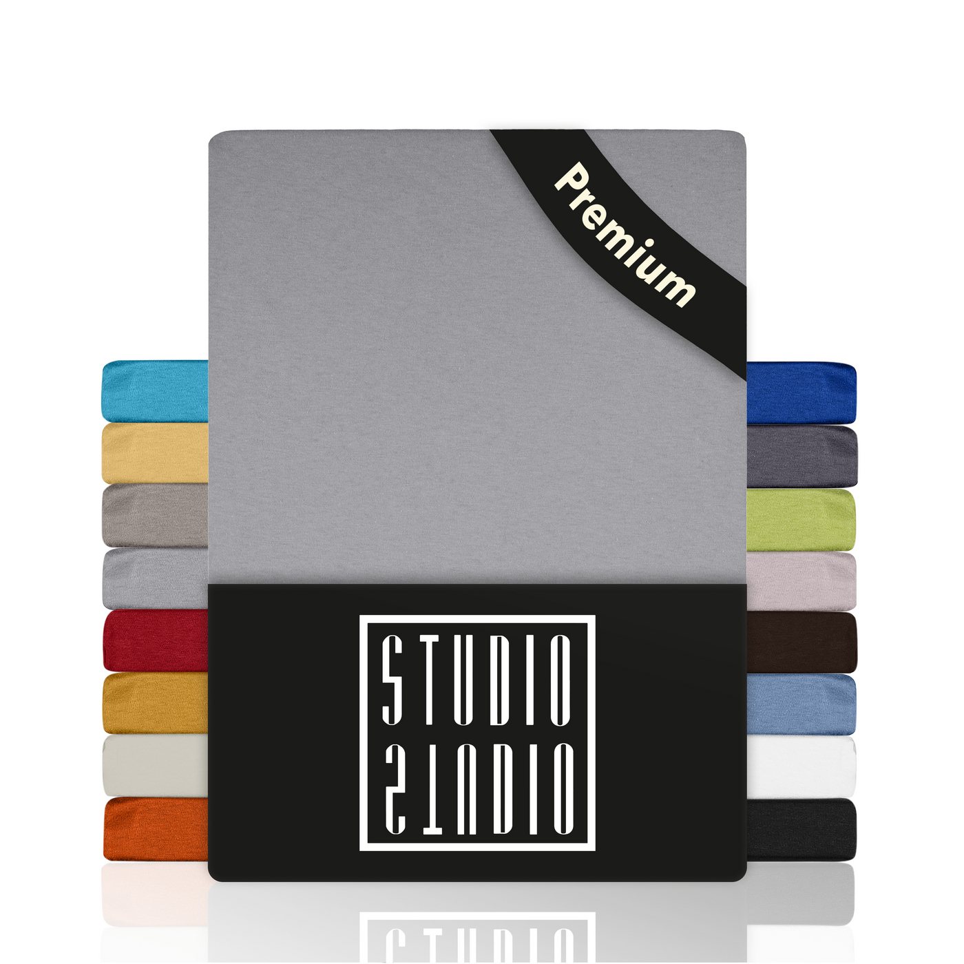 STUDIO Spannbettlaken Premium, 170 g/m², viele Größen, OEKO-TEX 100, Jersey Baumwolle, Gummizug: rundum, (1 Stück), 90x200-100x200 cm Bettlaken Spannbetttuch bis 25 cm Höhe - silber von STUDIO