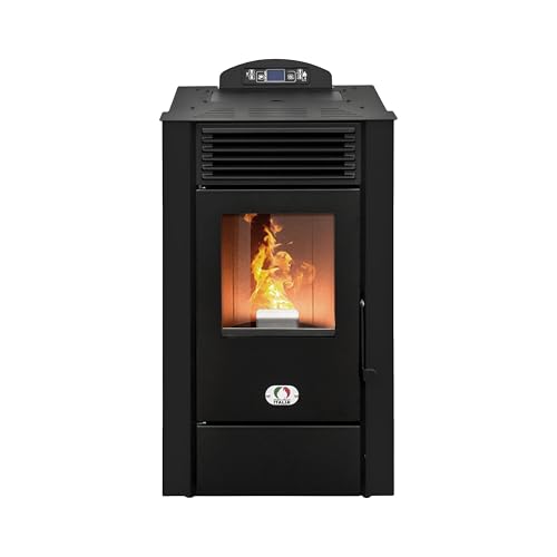 STUFE A PELLET ITALIA Alaska 10 KW | Pelletöfen mit Belüftung Effizienz 91% Heizt 85m² Autonomie 20 Sdt. Programmierbar 5 Geschwindigkeiten und Kräfte 24M Garantie Schwarz von STUFE A PELLET ITALIA