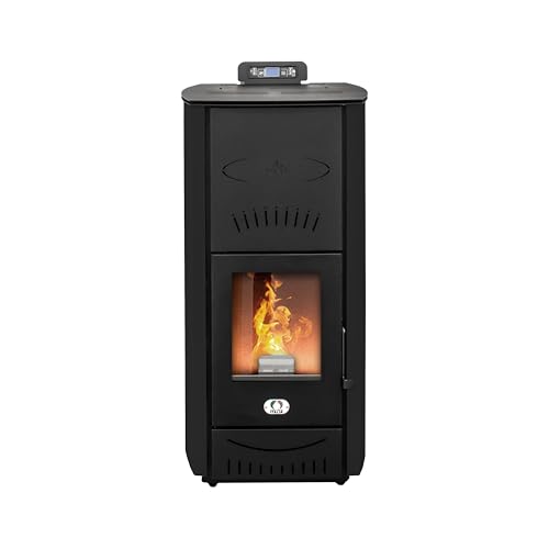 STUFE A PELLET ITALIA Asia 20 Kw | Hydro-Pelletöfen Effizienz 90% Heizung für 120m² Autonomie 22 Std. Programmierbar 5 Geschwindigkeiten und Leistungsstufen 24M Garantie Schwarz von STUFE A PELLET ITALIA